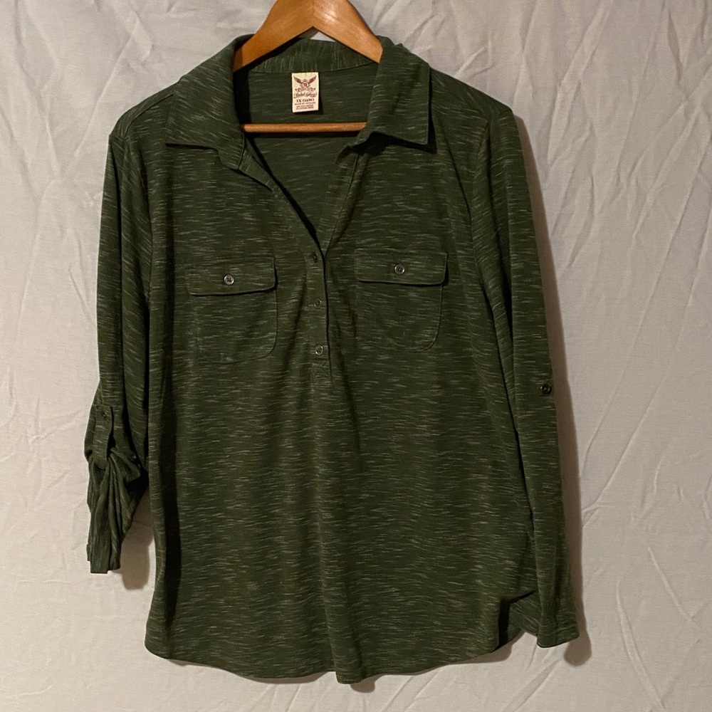Faded Glory Olive Green Button-Neck Shirt